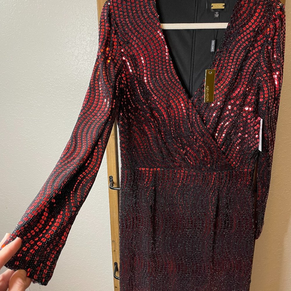 Mini Sequin Dress in BORDEAUX Long Sleeve